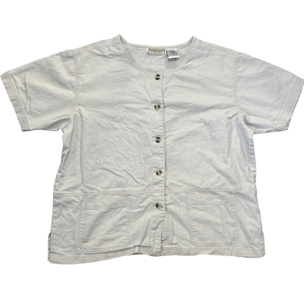 Stephanie Rogers Linen Cotton Blend Button Front Shirt Top Size‎ L G Beige